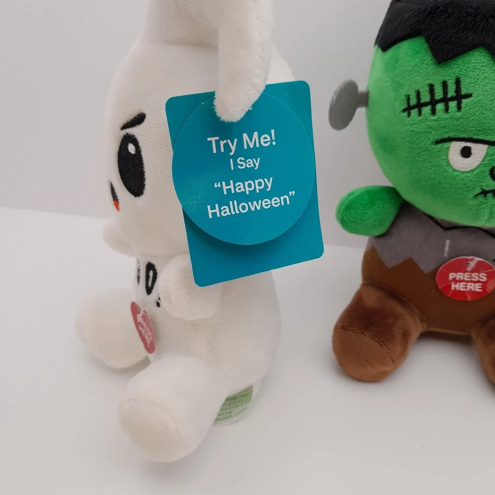 CVS Halloween Talking Plush Set Ghost Frankenstein Sound N Light 6 Inch NWT